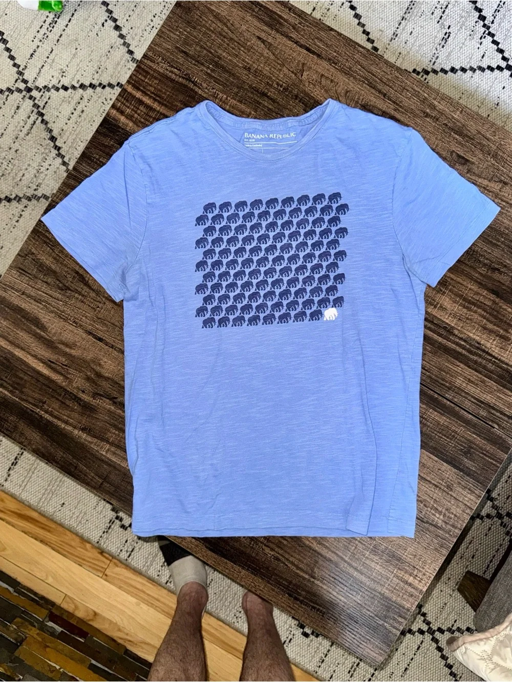 Banana Republic Light Blue Tee with Navy Elephant Graphic